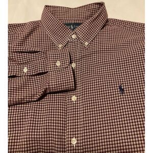 Ralph Lauren Classic Fit Men's Maroon Plaid  Button Down Oxford‎ Shirt XL